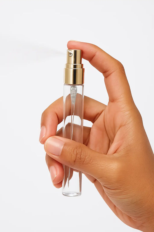 REFILLABLE GLASS BOTTLE WITH PLASTIC ATOMIZER 10ML